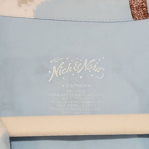 Nick & Nora Women's Sock Monkey Clouds Ruffle Hem Sleeves Button Down Pajama Top - Picture 2 of 7